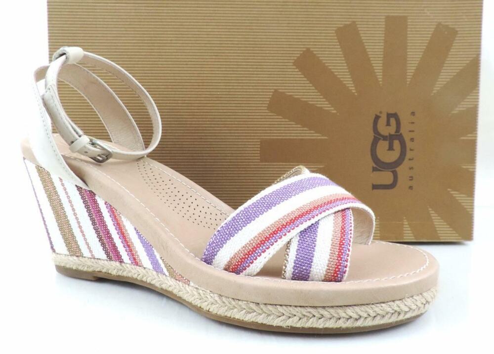 Women's Shoes UGG Australia Nyssa Espadrille Wedge Sandals Stripe Cream Size 8.5